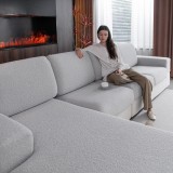 Husă de canapea 3+1 elastică, antiderapantă, lavabilă, prietenoasă cu animalele de companie &ndash; gri deschis 3x S + Chaise