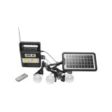 Kit iluminat solar LED portabil cu 3 becuri, proiector si radio FM GD-8216