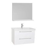 Set mobilier baie suspendat, cu lavoar ceramic, GN0541, front MDF, 80 cm, 2 sertare, glisiere soft close si oglinda cu polita GN0551, PAL, alb