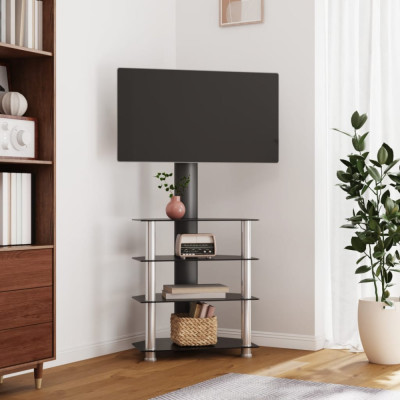 Suport TV de colt 4 niveluri pentru 32-70 inchi, negru/argintiu GartenMobel Dekor foto