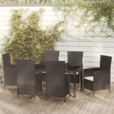 VidaXL Set mobilier de exterior cu perne, 7 piese, negru, poliratan