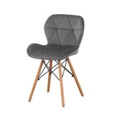 Scaun bucatarie, stil scandinav, tapiterie catifea gri, cadru lemn