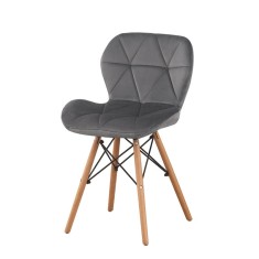 Scaun bucatarie, stil scandinav, tapiterie catifea gri, cadru lemn