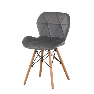 Scaun bucatarie, stil scandinav, tapiterie catifea gri, cadru lemn foto