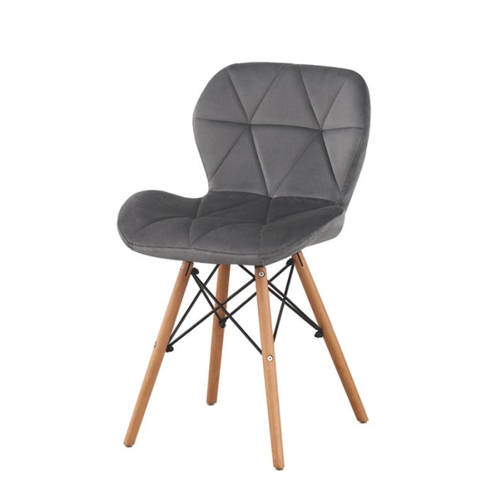 Scaun bucatarie, stil scandinav, tapiterie catifea gri, cadru lemn
