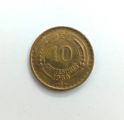 Chile 10 Centesimos 1969 moneda aluminiu bronz km # 191 foto