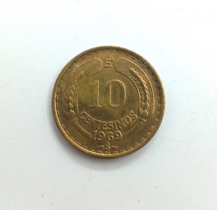 Chile 10 Centesimos 1969 moneda aluminiu bronz km # 191