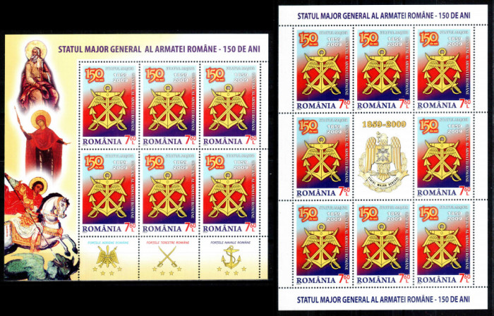 Romania 2009, LP 1849 a + 1849 c, Statul Major al Armatei, minicoli 6 + 8 ,MNH!