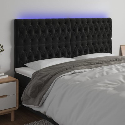 vidaXL Tăblie de pat cu LED, negru, 200x7x118/128 cm, catifea 3122828 foto