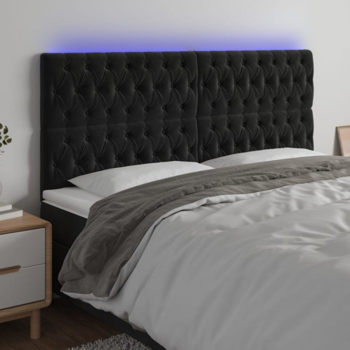 vidaXL Tăblie de pat cu LED, negru, 200x7x118/128 cm, catifea 3122828