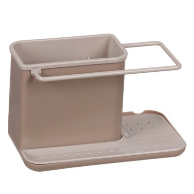 Suport organizator chiuveta pentru burete, laveta, detergent, din plastic, crem, 21x11x13 cm foto