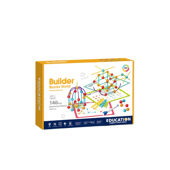 Set de constructie STEAM - Forme 3D ( 140 piese) PlayLearn Toys
