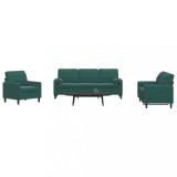vidaXL Set canapele cu perne/rulouri, 3 piese, verde &icirc;nchis, catifea