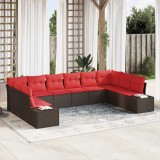 vidaXL Set de canapele pentru grădină cu pernă 10 pcs Maro poliratan 3347244