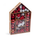 Set 36 Decoratiuni pentru Bradul de Craciun cu Globuri in Diverse Forme, Culoare Rosu/Argintiu, Familly Christmas