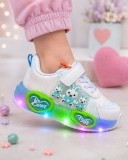 Cumpara ieftin Pantofi sport cu luminite, Model Iepurasi, Piele ecologica, Fete, Alb (Marime