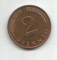 No(3) moneda- Germania DDR- 2 Pfennig 1995 G foto