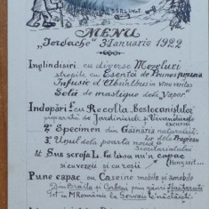 Meniu umoristic Restaurant La Iordache , Agapa naturalistilor , Revelion 1922