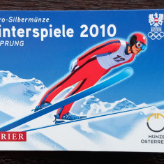 MONEDA DIN ARGINT AUSTRIA - 5 EURO 2010, MONEDA UNC IN BLISTER- SPORT- SKI JUMP