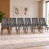 Cumpara ieftin Set 6 scaune bucatarie/living, Libra, catifea gri inchis, picioare metal negru, Artool, 45x54x86.5 cm