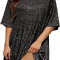 UD Femei Rochie Paiete Sparkly Giltter G&acirc;t Rotund Maneca Scurta A-Line Loose Swi