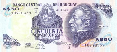 Bancnota Uruguay 50 Nuevos Pesos (1988) - P61A UNC ( serie G ) foto