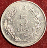 5 LIRA 1976 TURCIA,OTEL 11 g / 32,5 mm./SE VINDE MONEDA DIN IMAGINI .., Asia