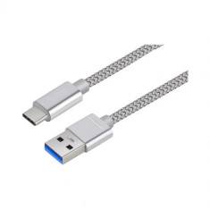 Cablu Date Si Incarcare USB Type C Samsung Huawei Allview Textil Argintiu foto