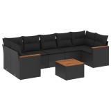 Cumpara ieftin Set mobilier de gradina cu perne, 8 piese, negru, poliratan