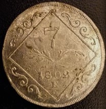 Austria Ungaria Transilvania 7 Kreuzer argint 1802 E Alba Iulia,a.UNC luciu RARA foto