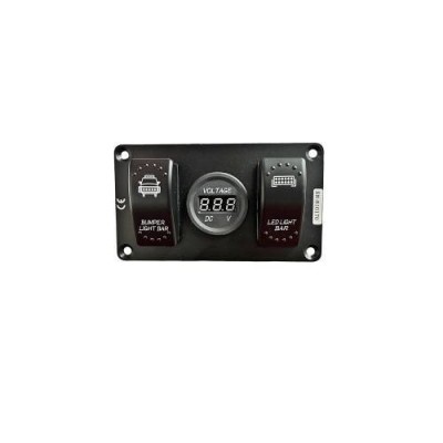 Panou 2 butoane intrerupatoare tip rocket cu voltmetru 12V 24V iluminat foto