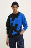 Hugo Blue pulover din amestec de lana barbati, culoarea negru, 50527220