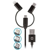 Cablu Date si Incarcare USB la Lightning - USB la MicroUSB - USB la USB Type-C Forever nylon, 1 m, Negru