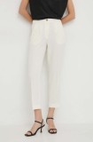 Sisley pantaloni femei, culoarea bej, drept, high waist