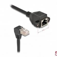 Cablu prelungitor de retea RJ45 cat.6A S/FTP drept/unghi 5m Negru, Delock 80314
