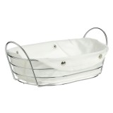 Cos metalic oval Pufo Luxury de bucatarie pentru servire paine, cu husa detasabila textila, 27 x 20 cm, argintiu