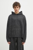 MKI MIYUKI ZOKU pulover din amestec de lana Mohair Blend Knit Hoody barbati, culoarea gri, MOHAIR.BLEND.KNIT.HO.BL