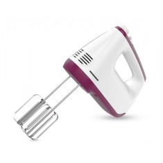 Mixer de mana Heinner, 400 W, 2 teluri si 2 carlige din inox, 6 viteze + turbo, self stand, Alb/Burgundy