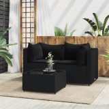 VidaXL Set mobilier de grădină cu perne, 3 piese, negru, poliratan