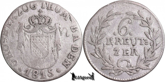 1815, 6 Kreuzer - Carol Ludovic Frederic | Marele Ducat de Baden | KM 168