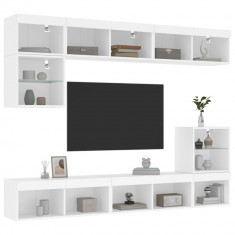 Unitati de perete TV cu LED-uri, 8 piese, alb, lemn prelucrat
