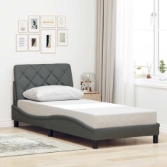 vidaXL Cadru de pat fără saltea, gri &icirc;nchis, 90x190 cm, textil