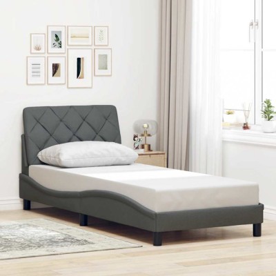 vidaXL Cadru de pat fără saltea, gri &amp;icirc;nchis, 90x190 cm, textil foto