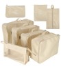 Set 8 Organizatoare Calatorie Valiza/Dulap KIK, Bej, Poliester, Impermeabile, Diverse Dimensiuni - Perfect pentru Organizare si Depozitare