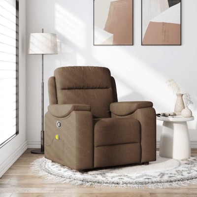 vidaXL Fotoliu de masaj rabatabil, maro, material textil foto