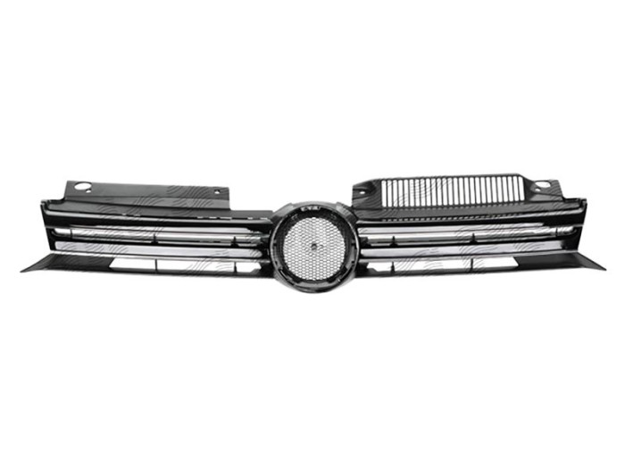 Grila radiator Vw Golf 6 (5K) Hatchback/Variant 10.2008-2016, grila masca fata neagra cu 2 ornamente cromate, 5K0853651AJ
