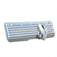 set T600 wireless gaming tastatura mecanica blue LED + mouse RGB LED 2400 DPI foto