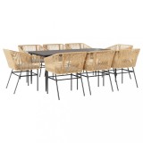 Cumpara ieftin Set de sufragerie de gradina de 9 piese sticla poliratan maro