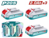 Kit 3 baterii TOTAL P20S 20V 2.0Ah Li-Ion pentru scule electrice