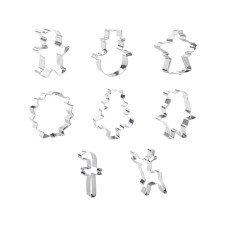 Set 8 forme pentru prajituri cu tematica Craciun, otel inoxidabil, argintiu